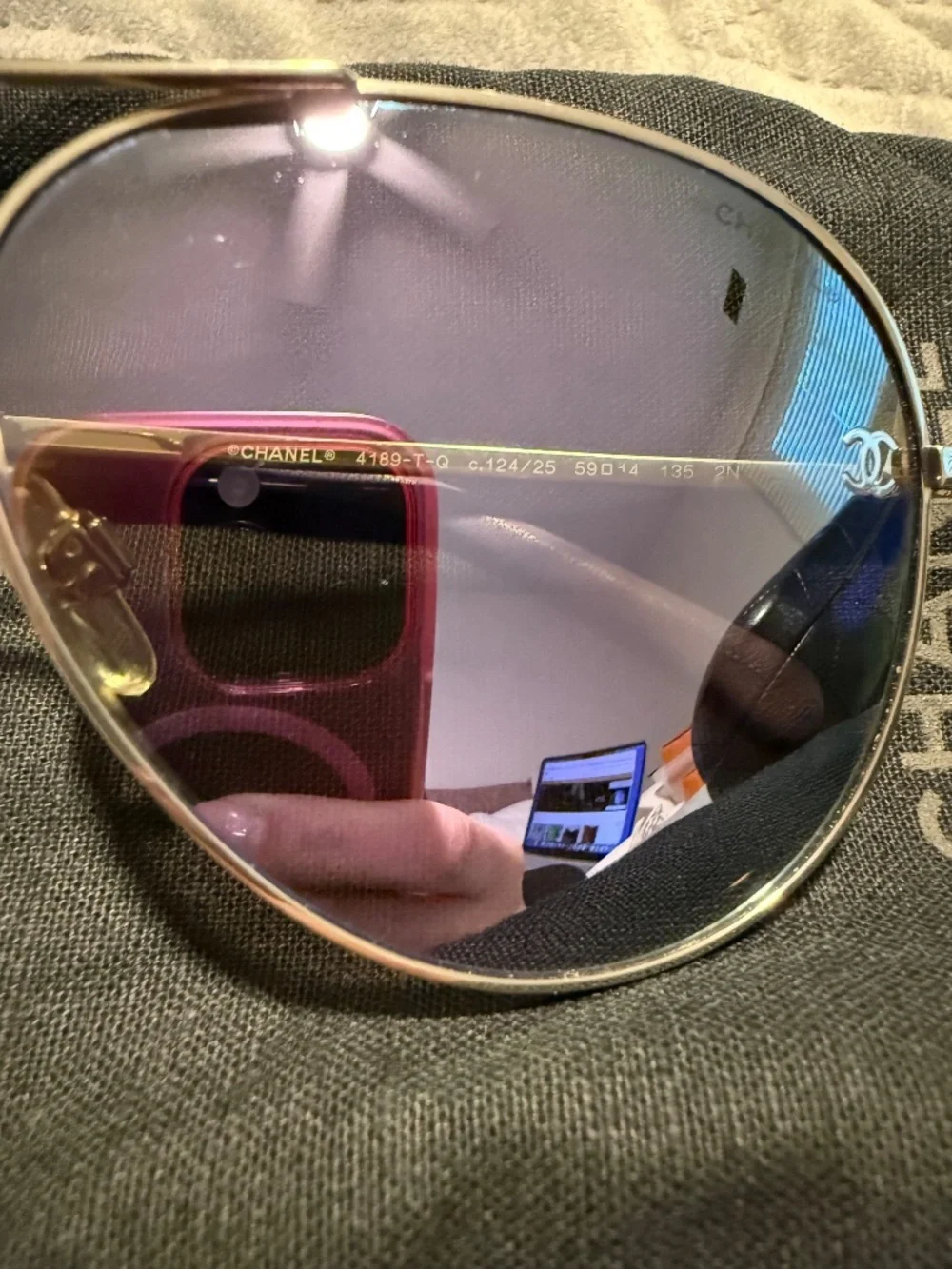 CHANEL 4189-T-Q c.124/25 Aviator Sunglasses Silver Purple Mirrored 59-14 135